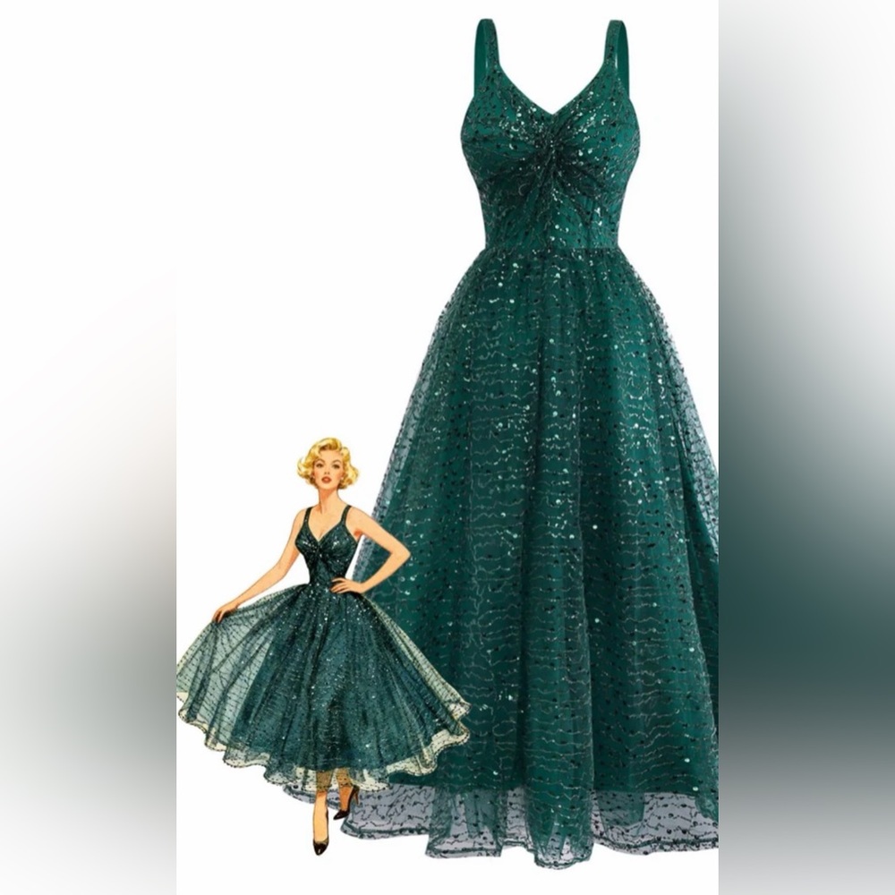 Elegant Green Sequin Evening Dress